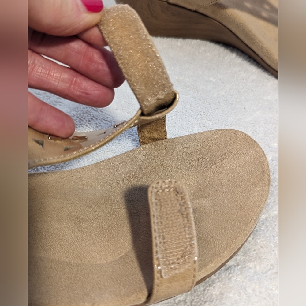 Vionic Tan Wedge Sandals with Stud Accents - Picture 11 of 15